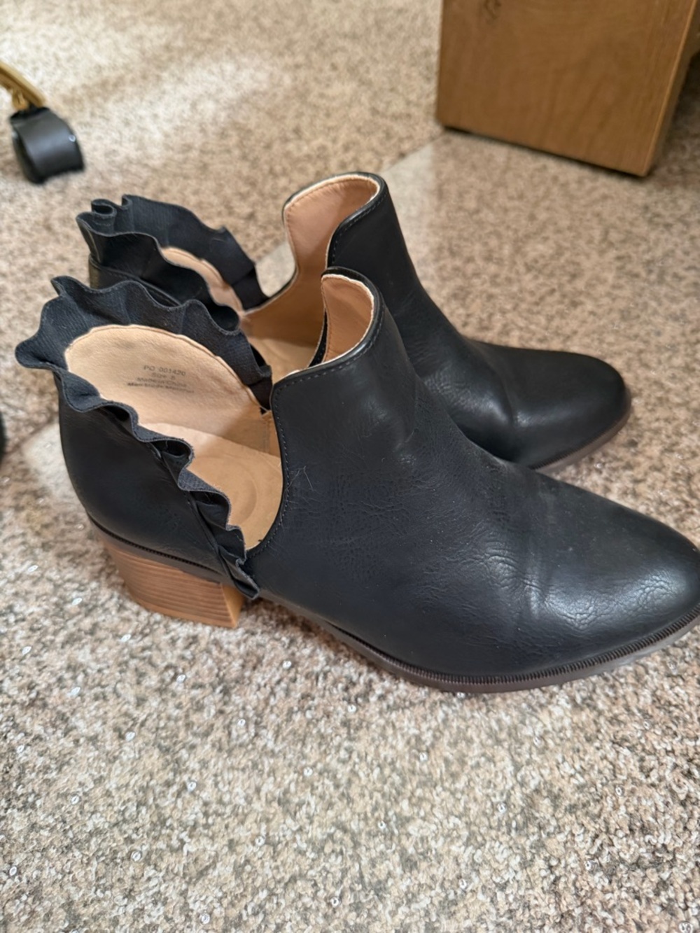 Black Ruffle Back Ankle Booties - Women